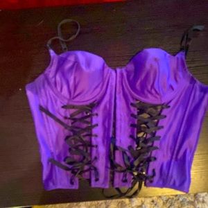 Purple satin bustiers with lace detail!